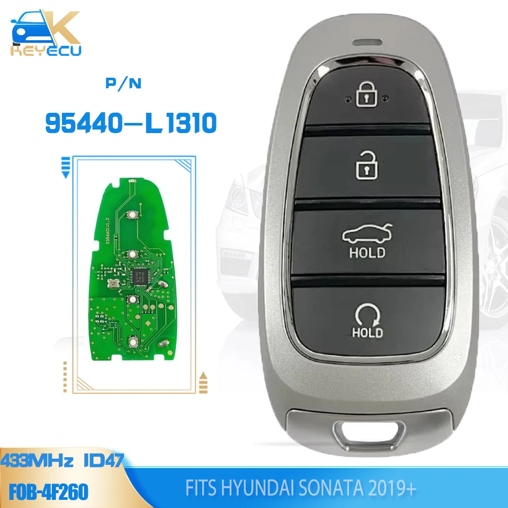 KEYECU 95440-L1310, FOB-4F260 4 Buttons 433MHz ID47 Chip Smart Remote Key for Hyundai Sonata 2019+