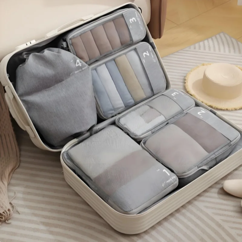 6 Pcs/Set Pink/Blue/Black Travel Storage Bag Large Capacity Waterproof Luggage Clothing Underwear Storage Bag Bag With Zipper
