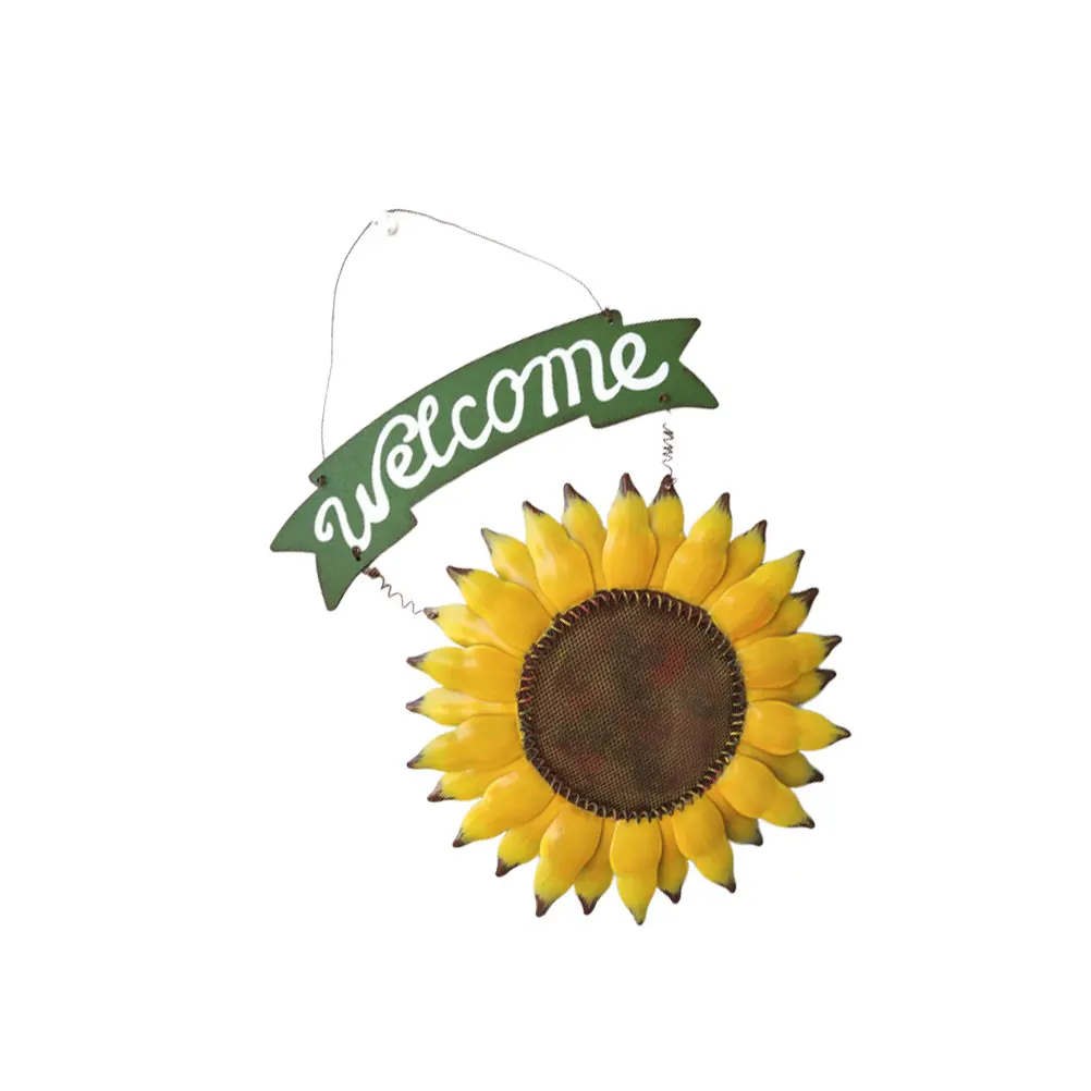 

Wrought Iron Sunflower Wall Decor Hanging Plaque Door Pendant Welcome Sign for Home Garden Party DIY Decoration