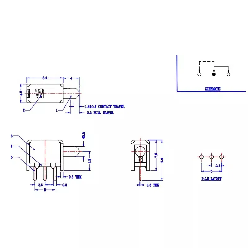 5pcs/lot PS-12D33 No Fixed Foot No Lock Switch A05 Straight Key Switch 3-Pin Button Switch Reset Switch