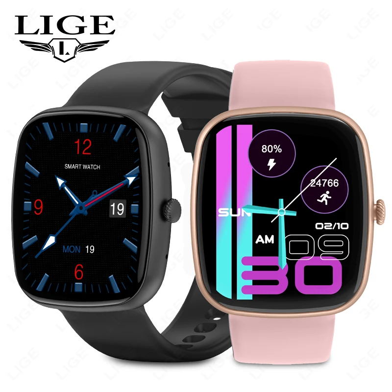 LIGE New Square Smartwatch Men Women 1.83 Inch Bluetooth Call Customized Watch Face Bracelet 130+ Sports Modes Smart Watch Man