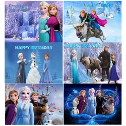 Free Customized Frozen Anna Elsa Princess Backdrop Background Birthday Banner for Girl Kids Photography Studio Baby Shower Party