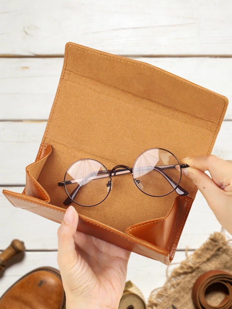 Tanning Leather Pressure-Resistant Glasses Men and Women Handmade Genuine Myopic Sunglasses Storage Bag Portable Pannier