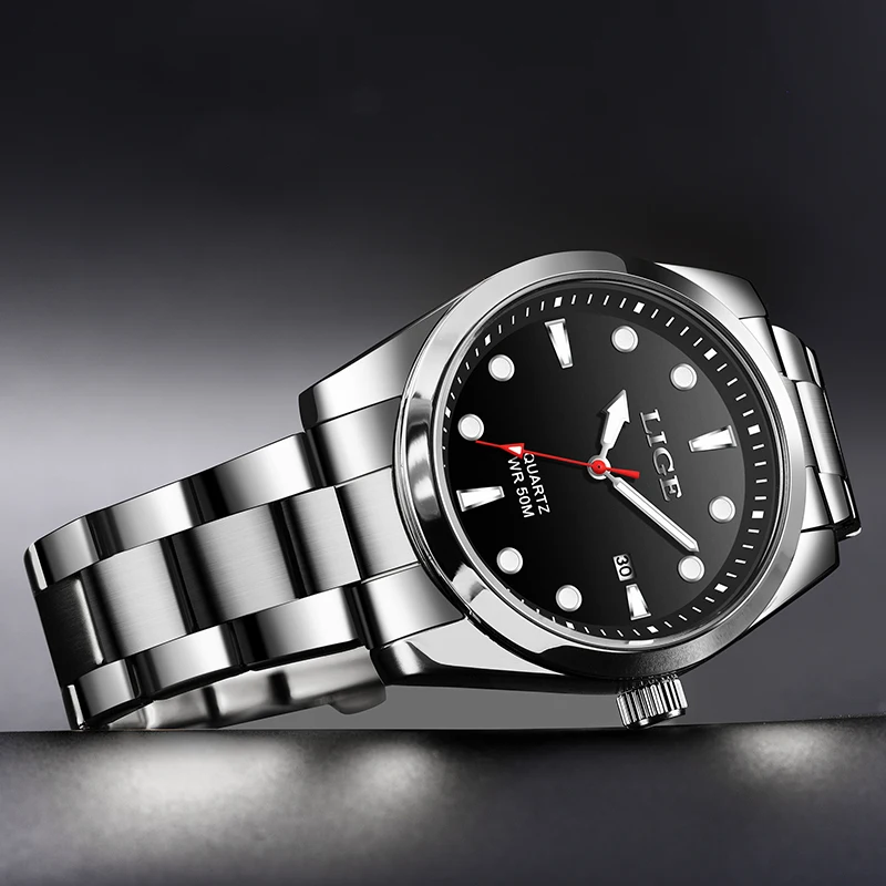LIGE Top Brand Luxury Mens Watch Casual Fashion Quartz Wristwatches Sport 50M Waterproof Luminous Steel Watches Men Reloj Hombre