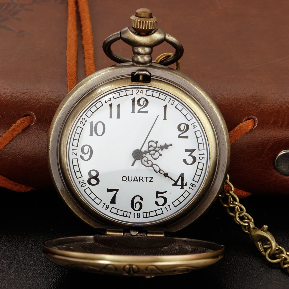 Bronze Railway Train Trade Retro Time Gemstone Quartz Pocket Watch Fashion Pendant Necklace Men's and Women's Gift Accessories