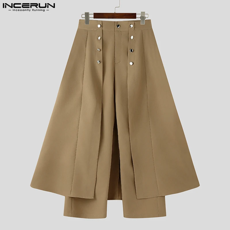 INCERUN Men Irregular Pants Solid Color Button Joggers Loose Casual Trousers Men Streetwear 2026 Fashion Male Long Pants S-5XL