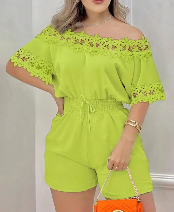 Women's Cold Shoulder Drawstring Shirred Romper Casual Floral Print Off-Shoulder Elastic Waist Jumpsuit