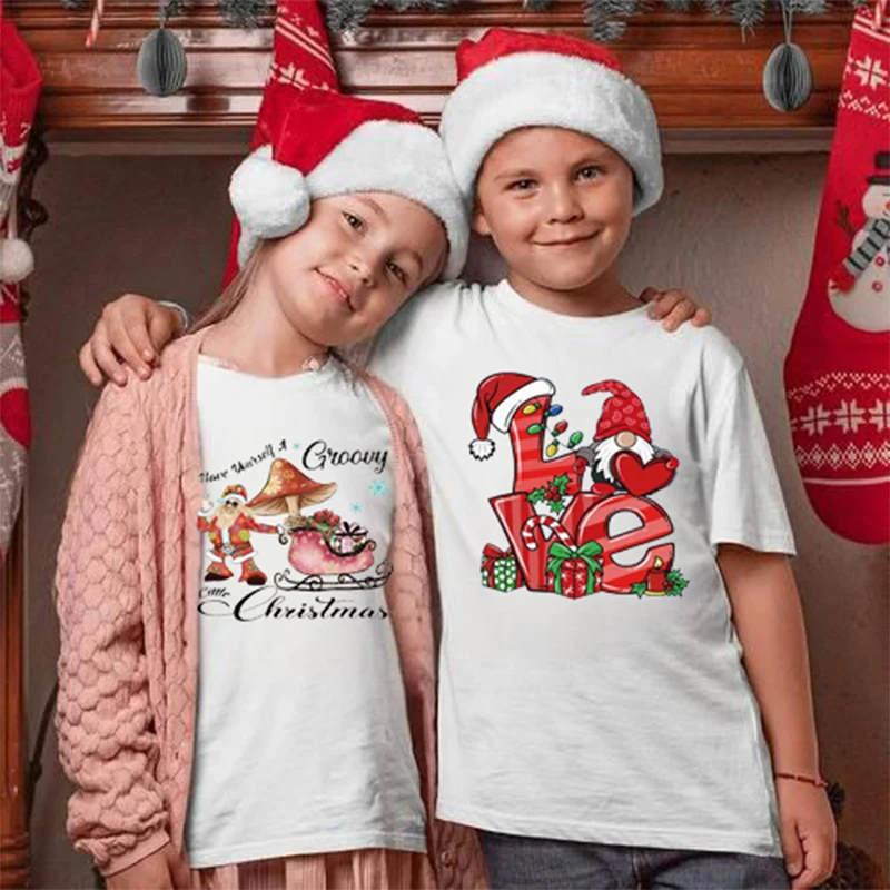 HOT Christmas Childrens T Shirt Tops Xmas Cute Cartoon Printed Cotton Kids Clothes Fashion Girls Clothes Quality Boys T Shirt