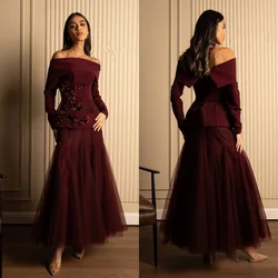 Customized Sparkle Jersey Sequined Flower Pleat A-line Boat Neck Midi Dresses Bespoke Occasion Cocktail Exquisite