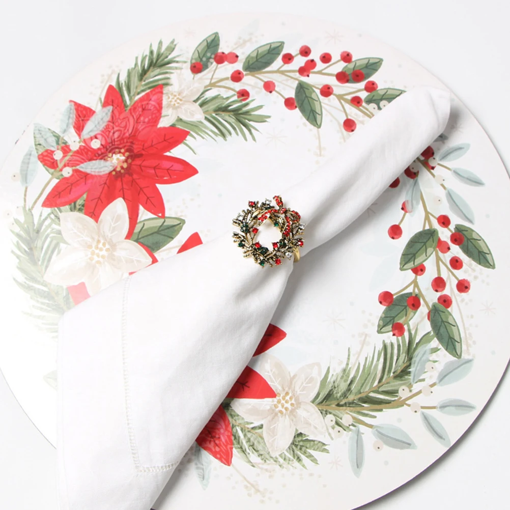 

Christmas Poinsettia Napkin Rings Buckle Dining Room Table Xmas Themed Holder Festival Style