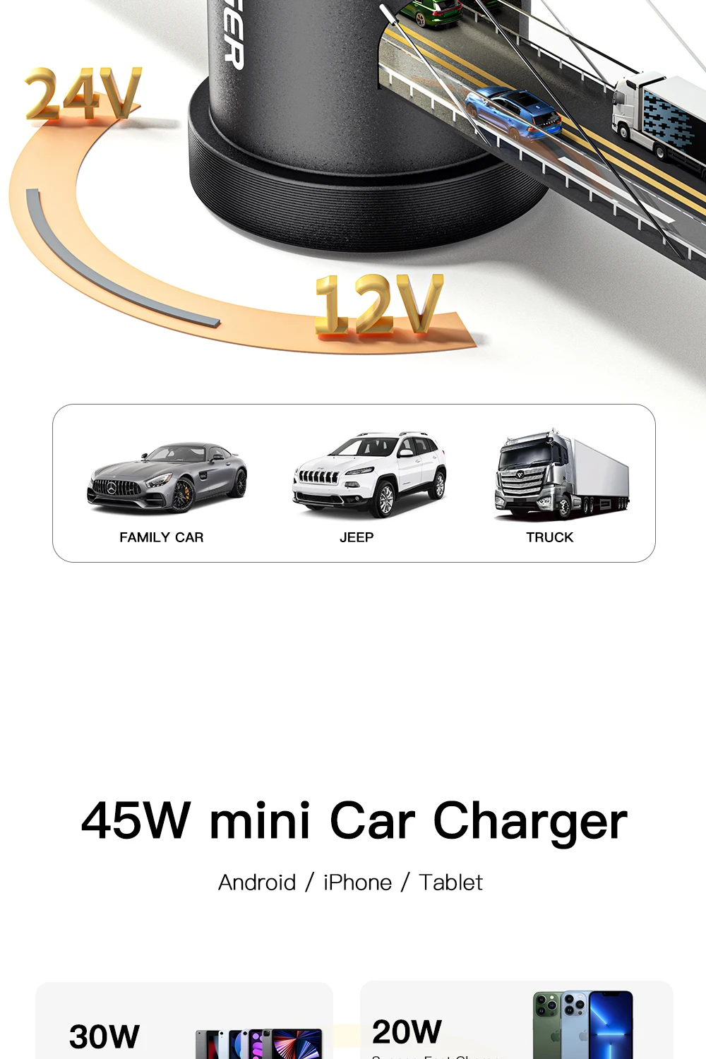 Essager 45W USB Car Charger QC 4.0 PD 3.0 SCP 5A USB Type C Fast Charging For iPhone 14 13 Pro Huawei Xiaomi Samsung S22 Ultra