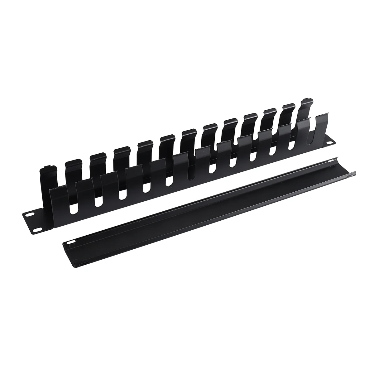 1U Cable Management Horizontal Mount 19 Inch Server Rack , 12 Slot Metal Finger Duct Wire Organizer With Cover