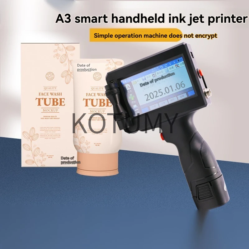 Industrial Grade A3 Handheld Inkjet Printer, Smart Coding Machine for Expiry Date & Batch Number, Portable Inkjet Printer for Pa