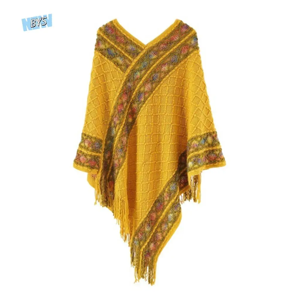 

Classic Printing Ethnic Style Scarf Stripe Bohemia Imitation Cashmere Shawl Large Fashion Knitted Cape Girl