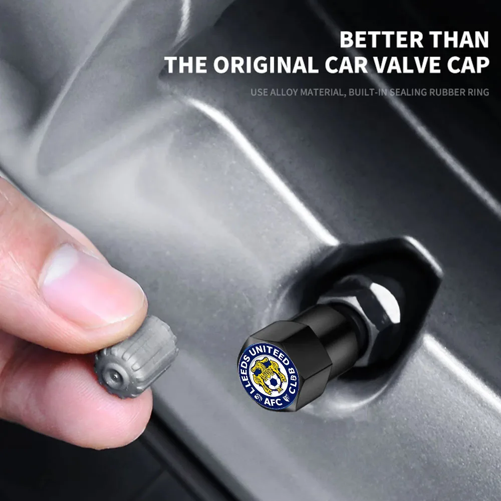 4 قطعة غطاء صمام السيارة العالمي اكسسوارات عجلة قضيب صمام إطار الإطارات الهواء ملصق ل Leeds United AFC شكل تذكارية هدية #5