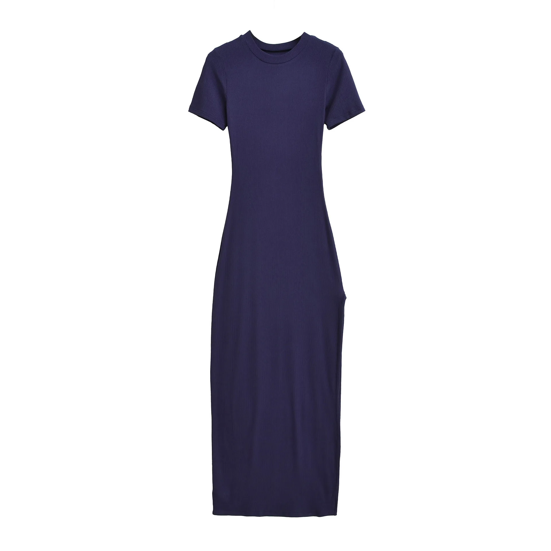 新作スパイシーガールスタイル ハイ スリット 半袖 無地 ロングワンピース レディース 夏新作 スリムウエスト ボディコン リブ編み Tシャツワンピース 428T