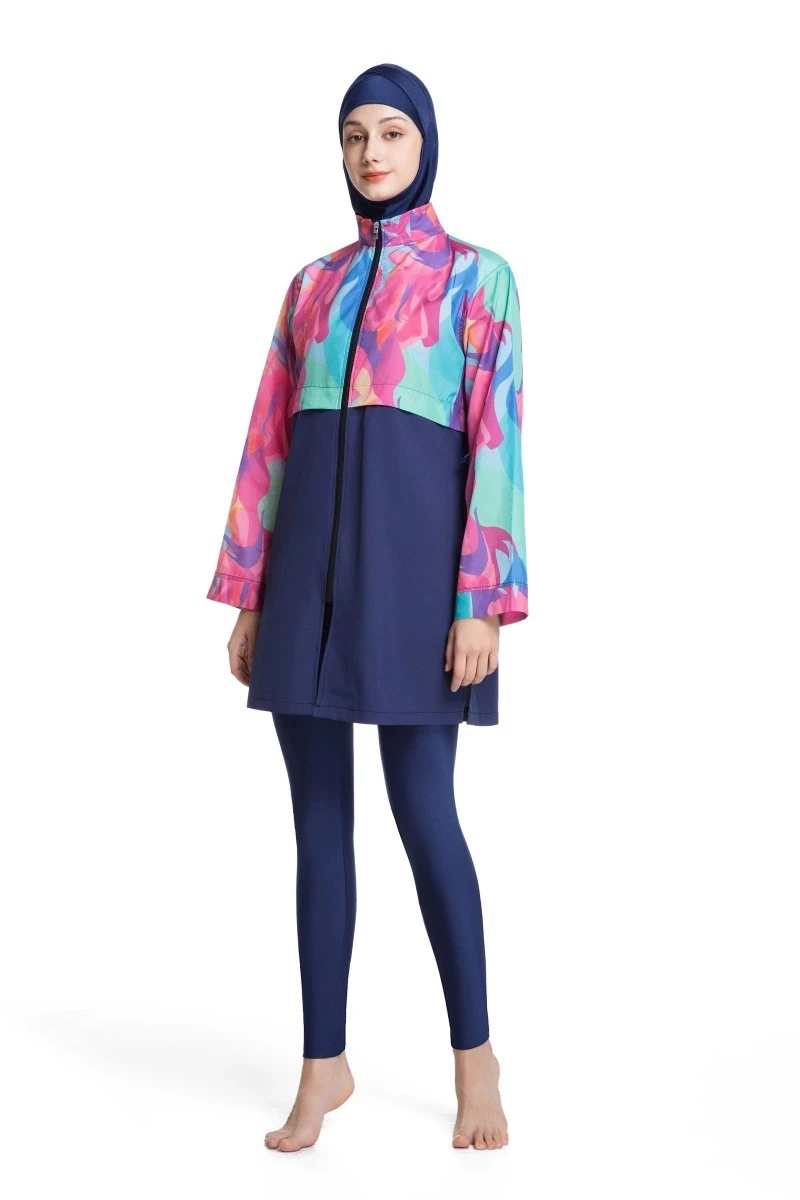 

3pcs Muslim Swimwear Burkini Women Islamic Hijab Swimsuit Modest Beachwear Arab Swimming Surf Bathing Suit Full Cover Zipper Set