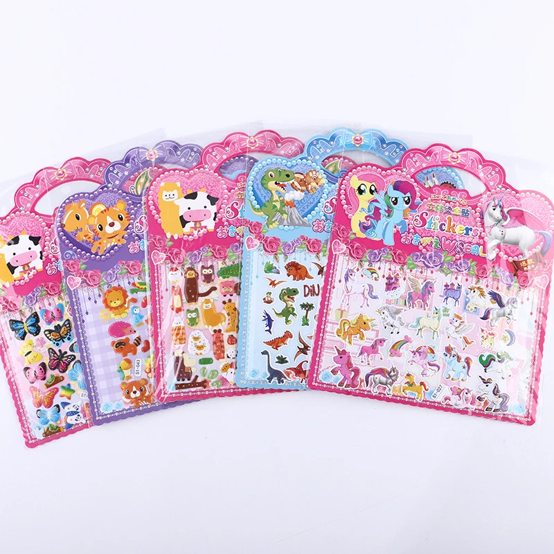 Hot Stamping Cartoon Glitter Stickers with Cardboard Packaging for Children Boy Girl Reward PVC Bubble Sticker Set