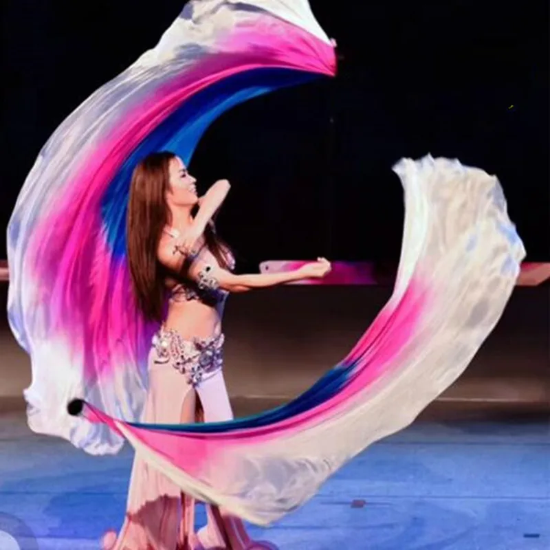 Belly Dance Silk Veil Poi Thrown  Balls (Chain Ball+Veil) Stage Props Dancer Costumes Accessory Rainbow Adults Gymnastic Skate