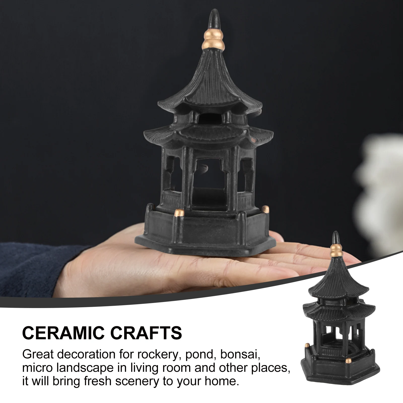 1Pcs Hexagon Pavilion Miniature Landscape Decor Creative Ceramic Craft Ideal for Moss Succulent Bonsai Micro Garden Desktop