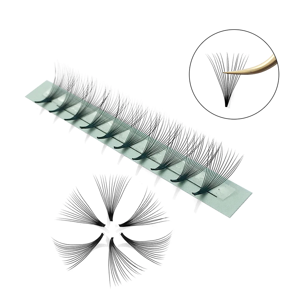 10D Russische Volumen-Wimpern, vorgefertigte Fächerwimpern mit langem Stiel, fertige Wimpernverlängerungen mit spitzer Basis, 3D 5D 6D falsche Wimpern-Cluster – Detail 7