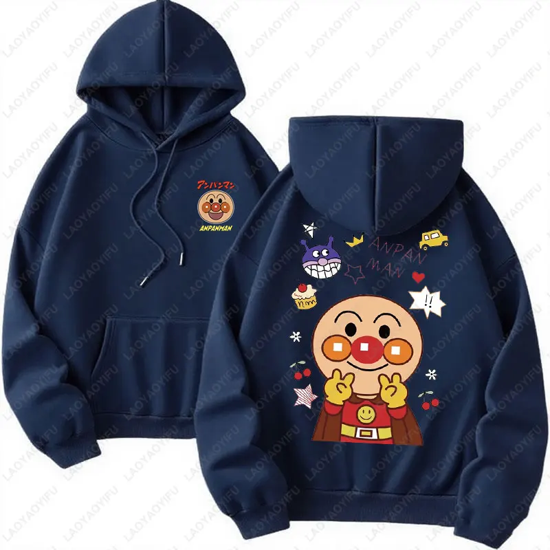 لطيف عيد الميلاد Anpanman أنيمي البلوز المألوف النمط الياباني Kawaii الجرافيك الخريف الشتاء هوديس للجنسين البلوفرات غير رسمية