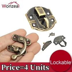 4 Units Small Buckles Antique Metal Padlock Hasp Hook Lock For Mini Decorative Jewelry Wooden Box With Screws Furniture Hardware