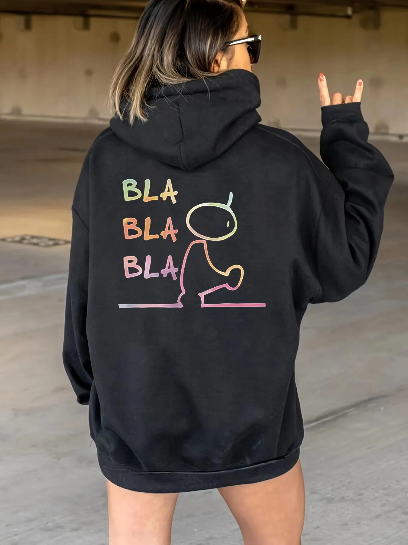 Women's Gradient Black Stick Figure Cartoon Print Hoodies Funny Graphic Pullovers Sweatshirt Minimalist Cute Casual Street Tops