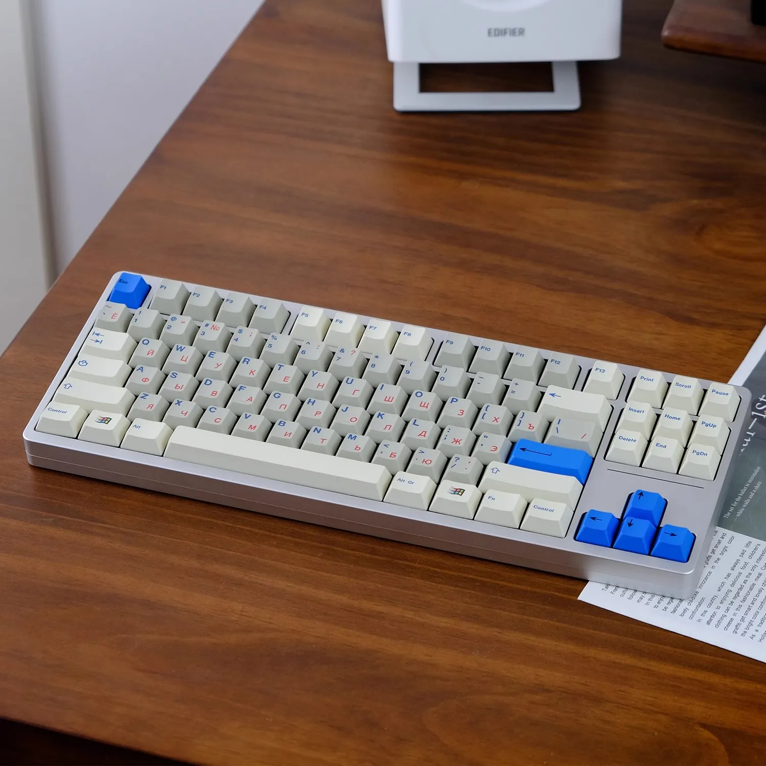 GMK 레트로 그레이 화이트 블루 레드 키릴 키캡, PBT 염료 승화 키캡, 체리 프로필, 방수 러시아 키캡, 1 세트