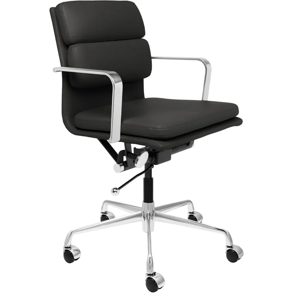 

soho ii padded management office chair - mid back desk chair with arm rest, swivel & cushion availability, made of faux leather