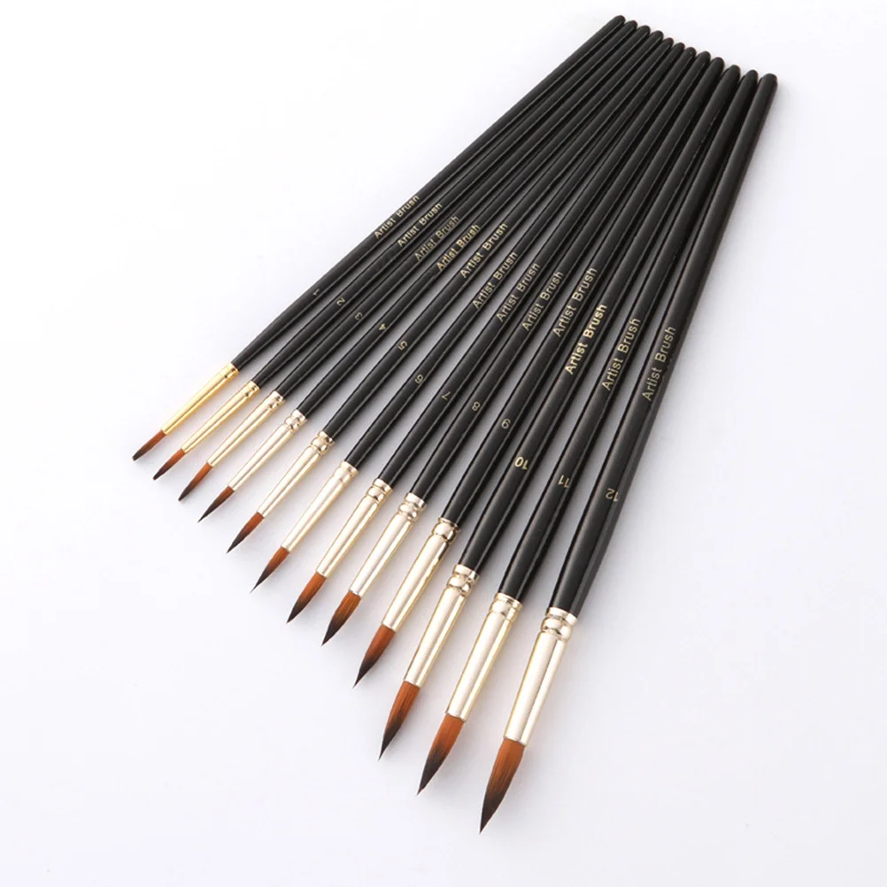 

12 Pcs Professional Brush Set Nylon Painting Coating Durable Drawing Wooden Versatile