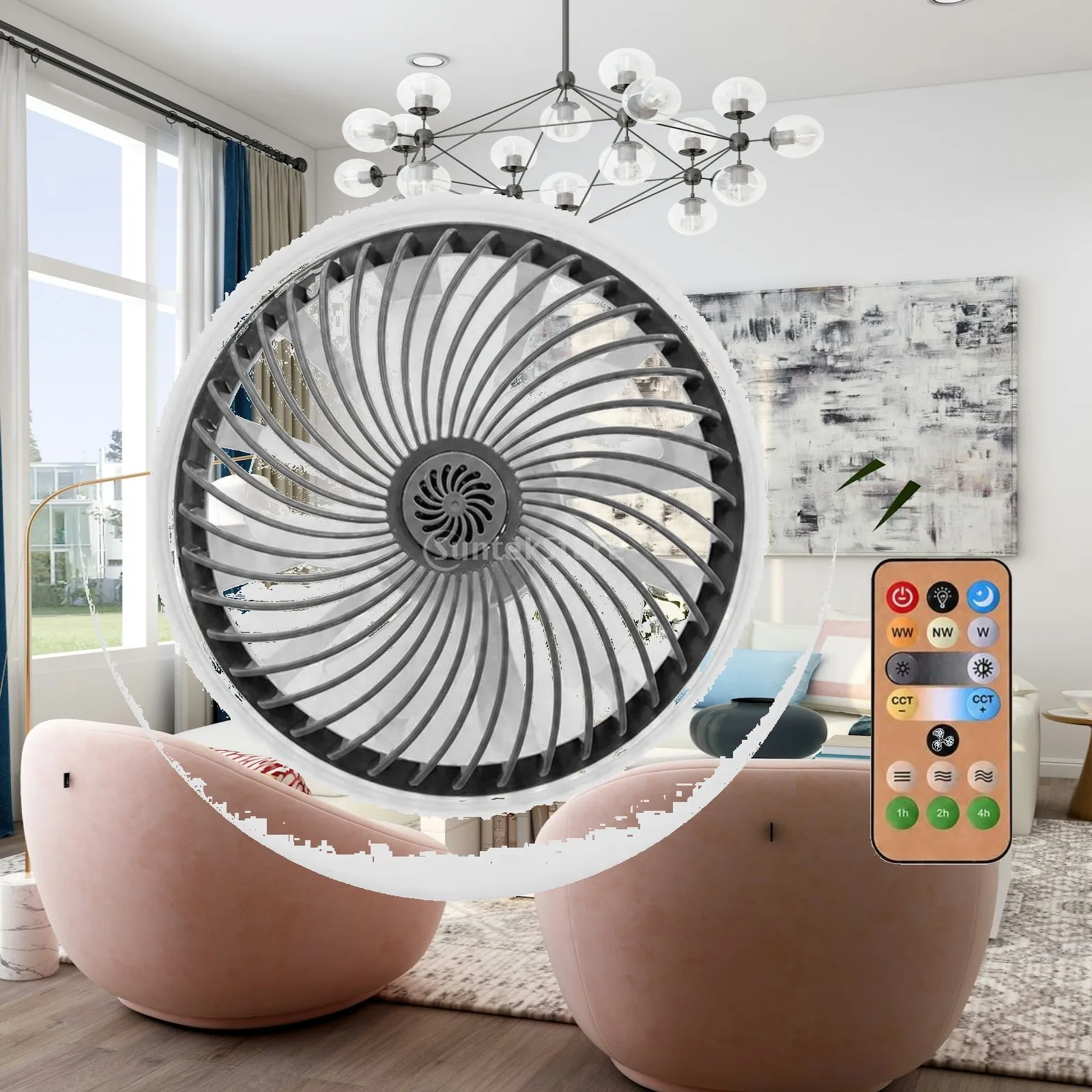 LED Ceiling Fan Light E27 Socket Plastic Fan Lamp with Remote for Home Bedroom Cooling