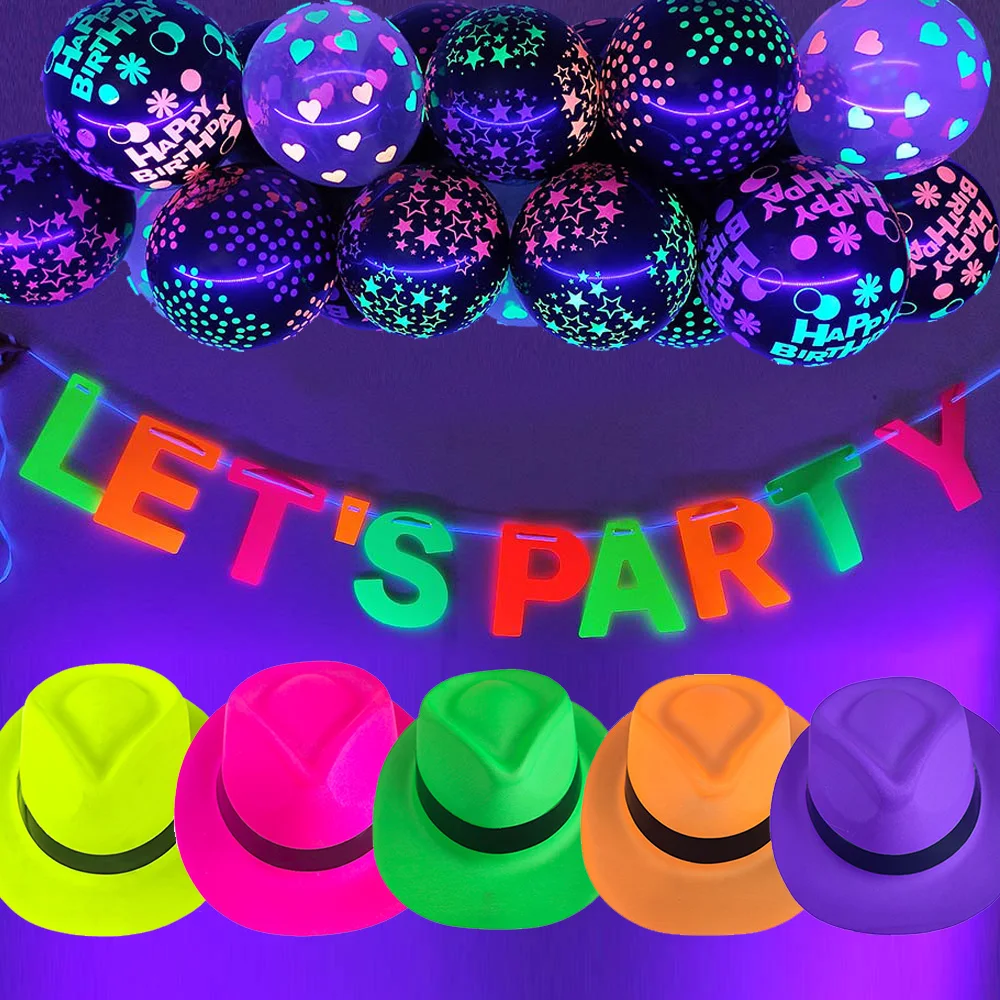 Fluoreszierende Neon-Party-Dekoration, 30,5 cm, Latex-Ballon-Banner, Kunststoff, formeller Hut, leuchtet im UV-Licht, Party-Dekorationen, Zubehör