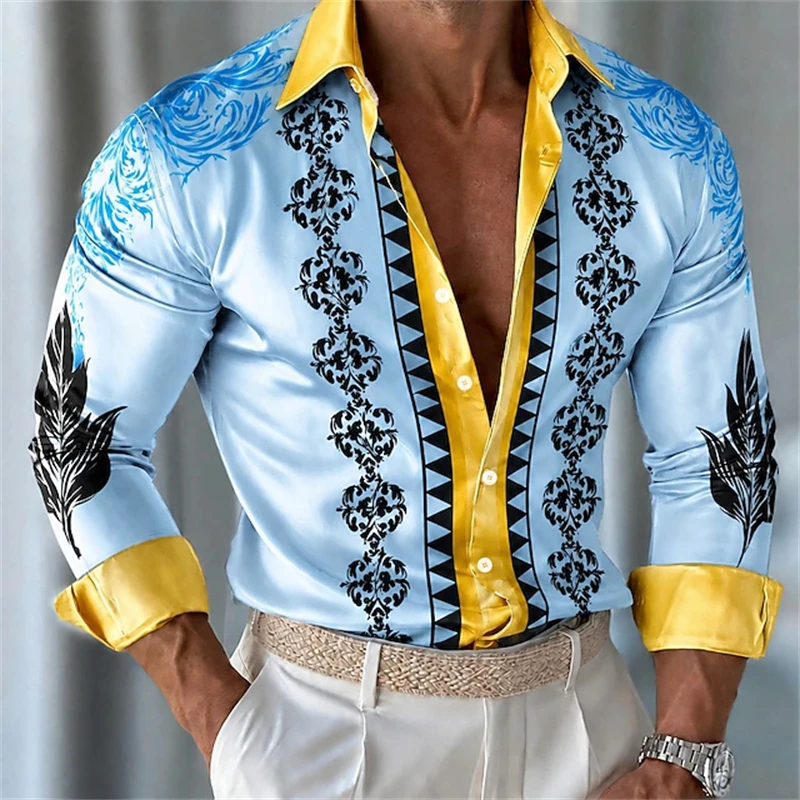 New Men's Long-Sleeve Shirt for Autumn 2026 Luxury Vintage Print Button-Down Stylish Comfortable and Perfect for Holiday Dinners