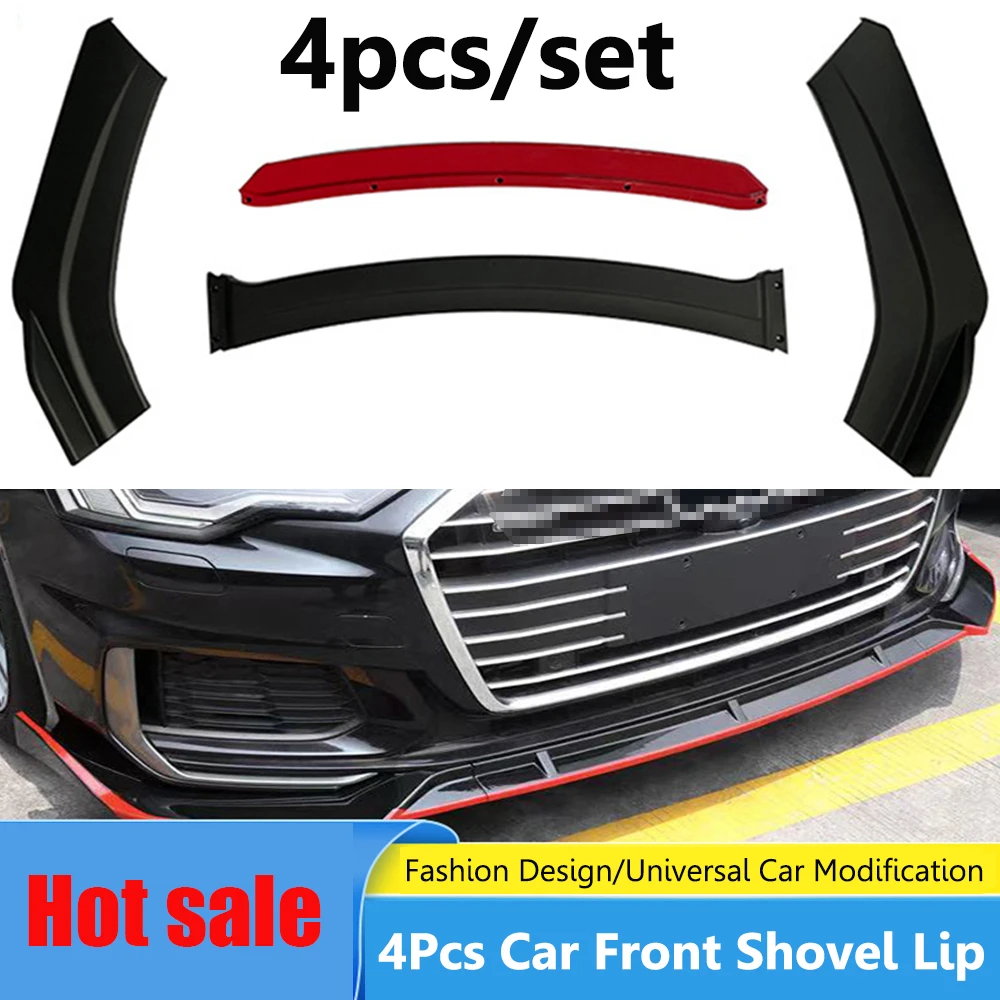 Universal 4pcs Car Front Shovel Bumper Lip Black/Carbon Fibe Decorative Bumper Lip Auto Protective Wind Decoration Accessories