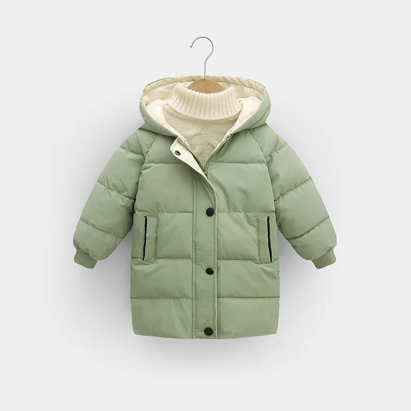 Autumn Winter Boys Down Jacket Girls Solid Colour Warm Hooded Long Coat Baby Thickened Comfortable Casual Clothes 2-10 Years Old