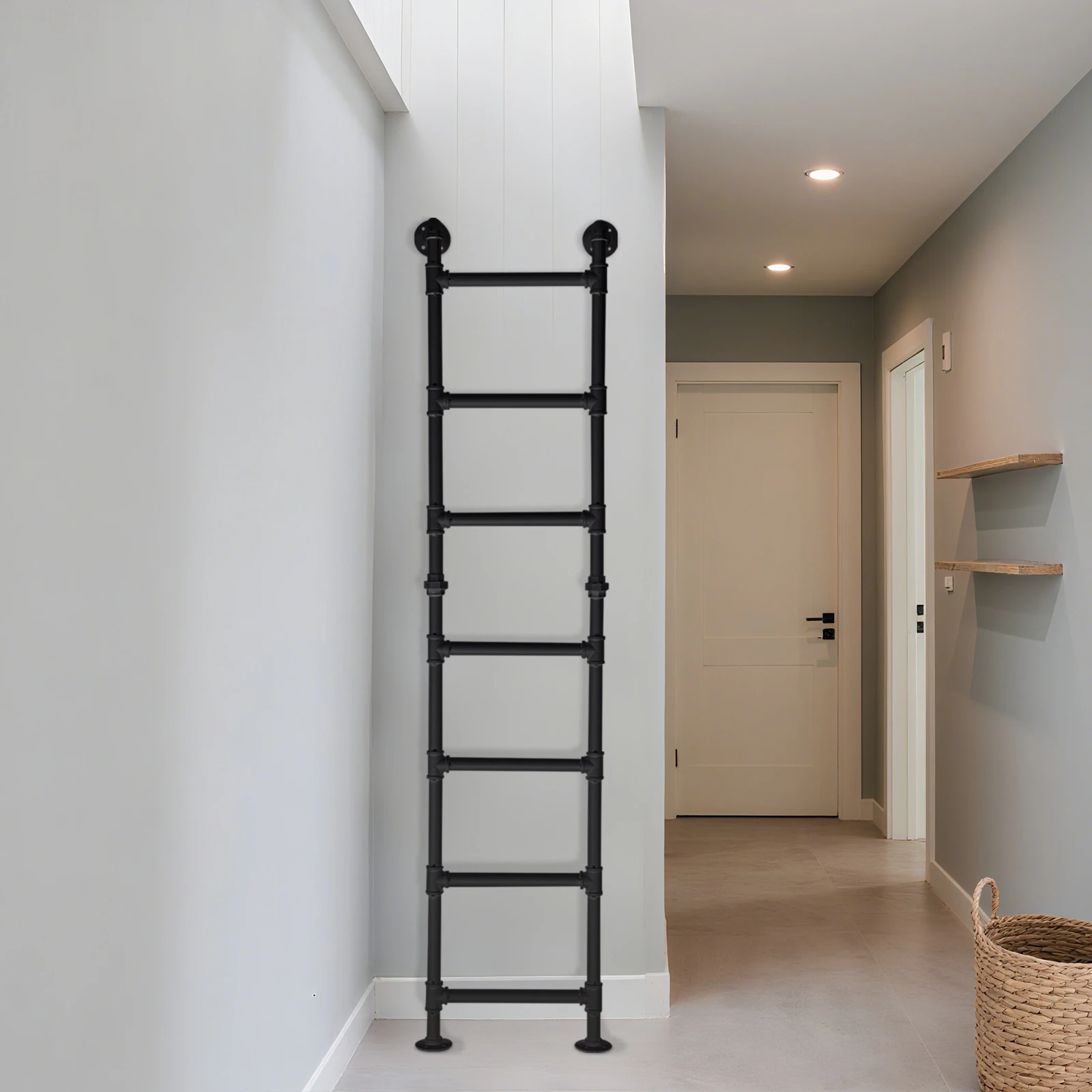 190cm White/Black 7-Step Ladder,Bunk Carbon Steel Bed Ladder Wall-mounted for A Variety of Settings