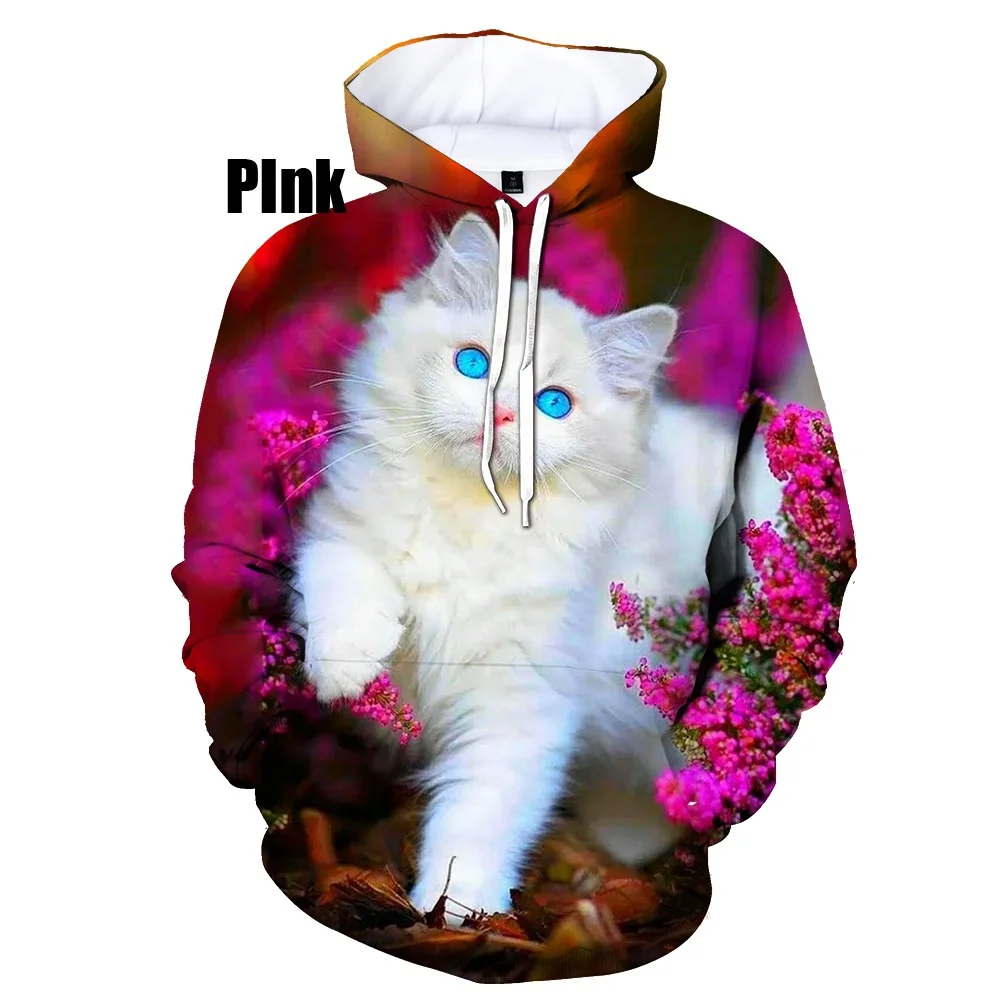 Sudaderas con capucha con estampado 3D de gato para parejas, jersey de manga larga de animales, sudaderas deportivas informales, prendas de vestir