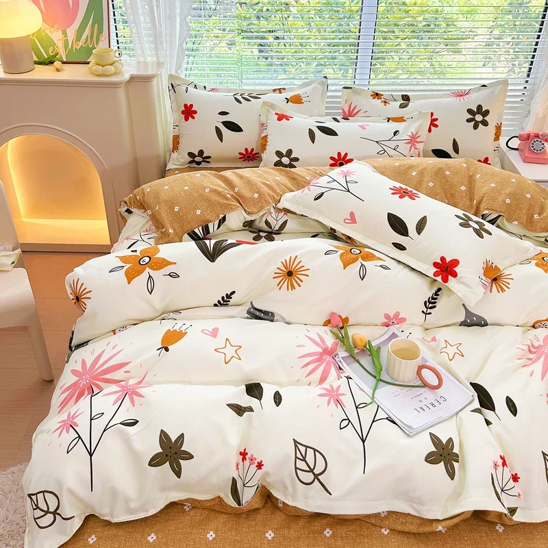 Botanical Floral Duvet Cover Queen King Size Thickened Brushed Microfiber Bedding Set Garden Wild Flower Pattern Comforter Cover