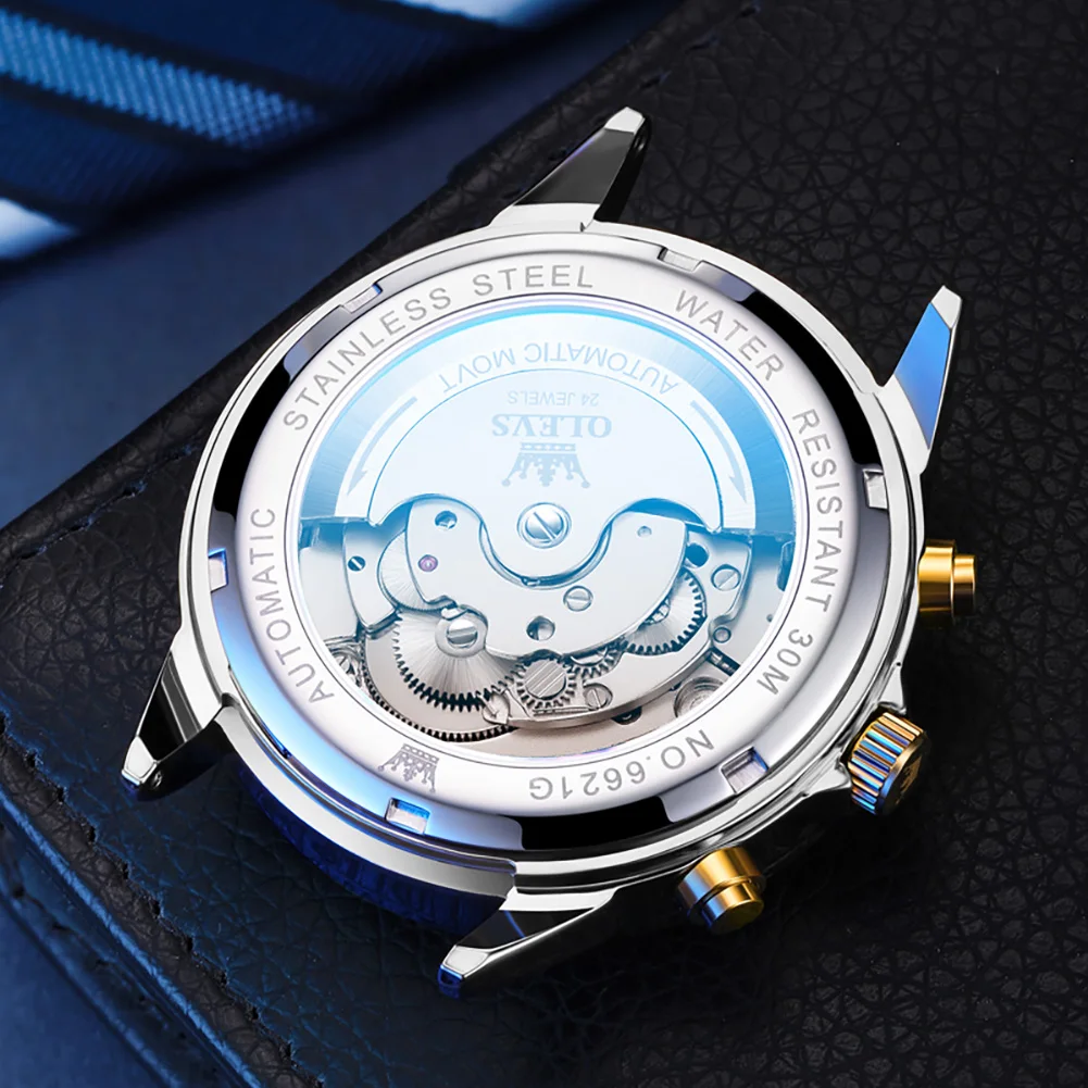 OLEVS الأصلي أزياء الرجال التلقائية الميكانيكية ووتش القمر المرحلة تاريخ الفولاذ المقاوم للصدأ للماء العلامة التجارية الأعلى توربيون الساعات #4