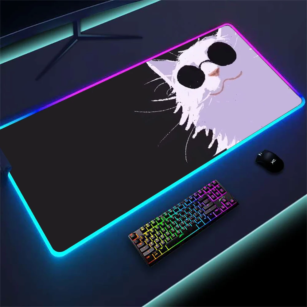 

Cat Desk Mat Led Carpet Neon Gaming Mousepad Gamer Rgb Anime Cute Mouse Mats with Light Rug Aesthetic Black Mouse Pads Kawaii