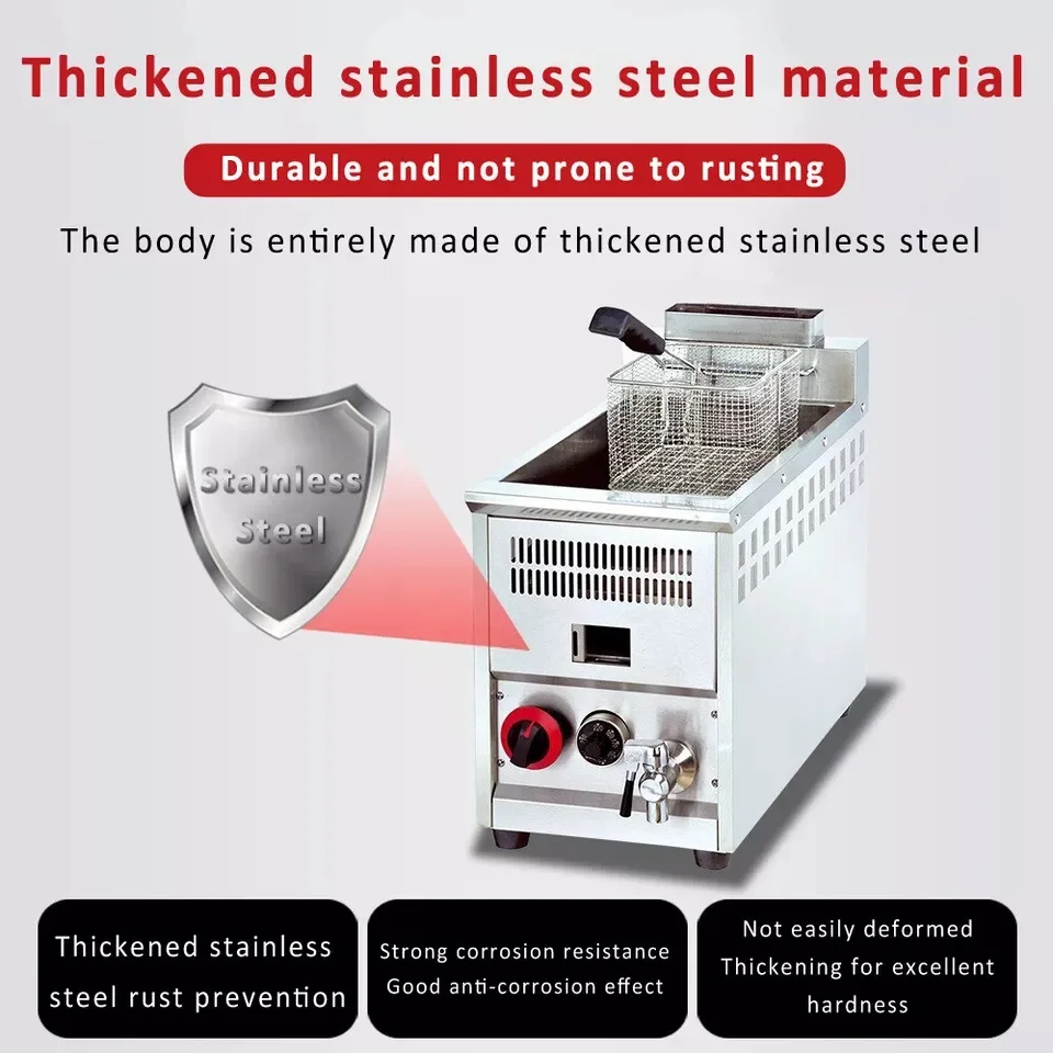8L Liquefied Petroleum  Commercial Single Tank Catering Stainless Steel Fryer  Fryer