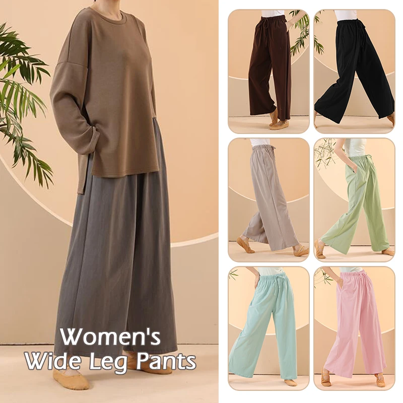 Women Cotton Straight Pants Casual Loose Wide Leg Pants Classical Dance Trousers Practice Pants Tango Modern Dancing Costumes