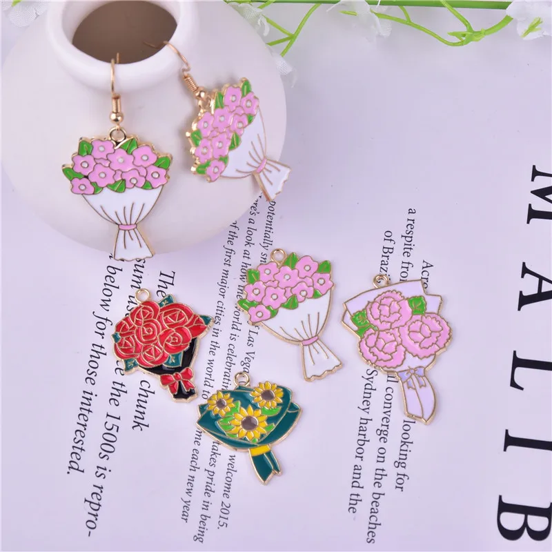 10pcs/pack Mama Mother day Holiday Flower Enamel Charms Pendant  for DIY Earring  Keychain Jewelry Making