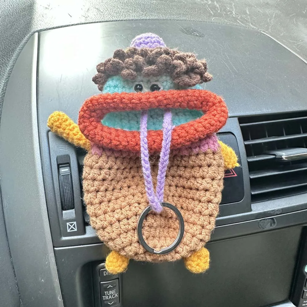 Handmade Crochet Key Case Cartoon Sausage Big Mouth Knitting Car Key Storage Bag Crochet Key Cover Case Household Products