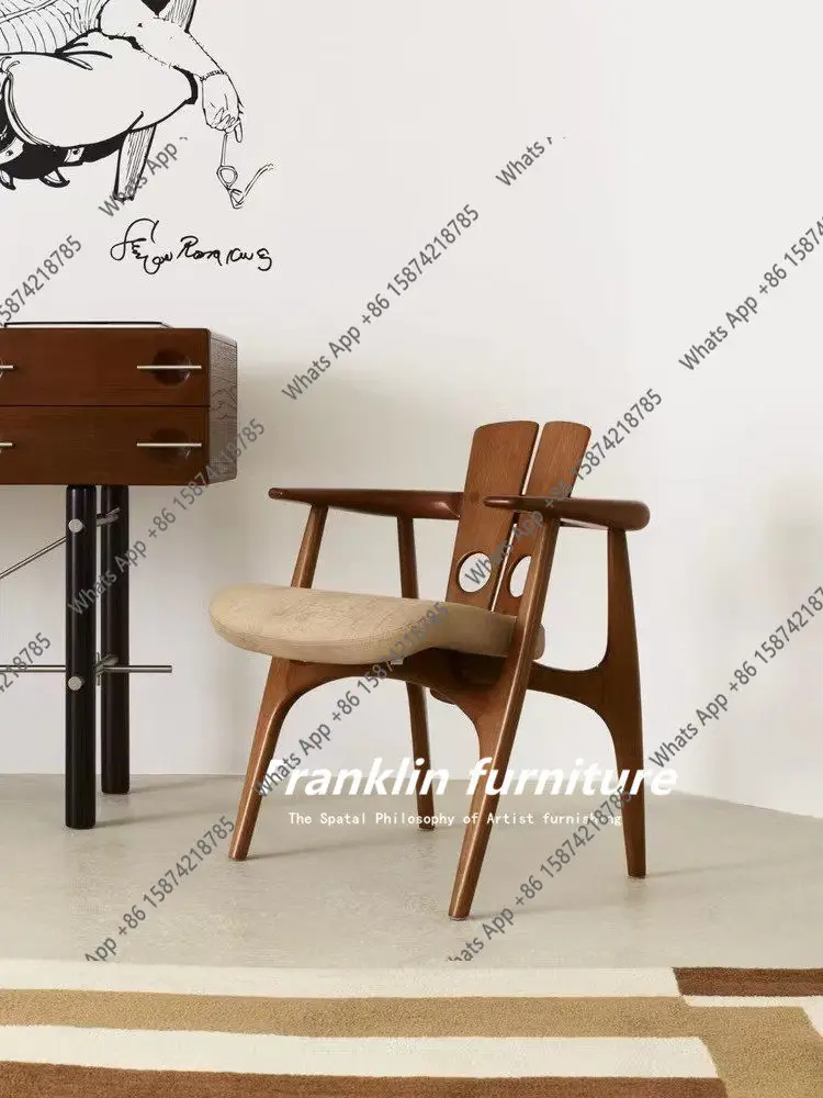 Mn Medieval Simple Atmosphere Solid Wood Leisure Chair Hotel Clubhouse Office Negotiation Chair Cafe Single Chair