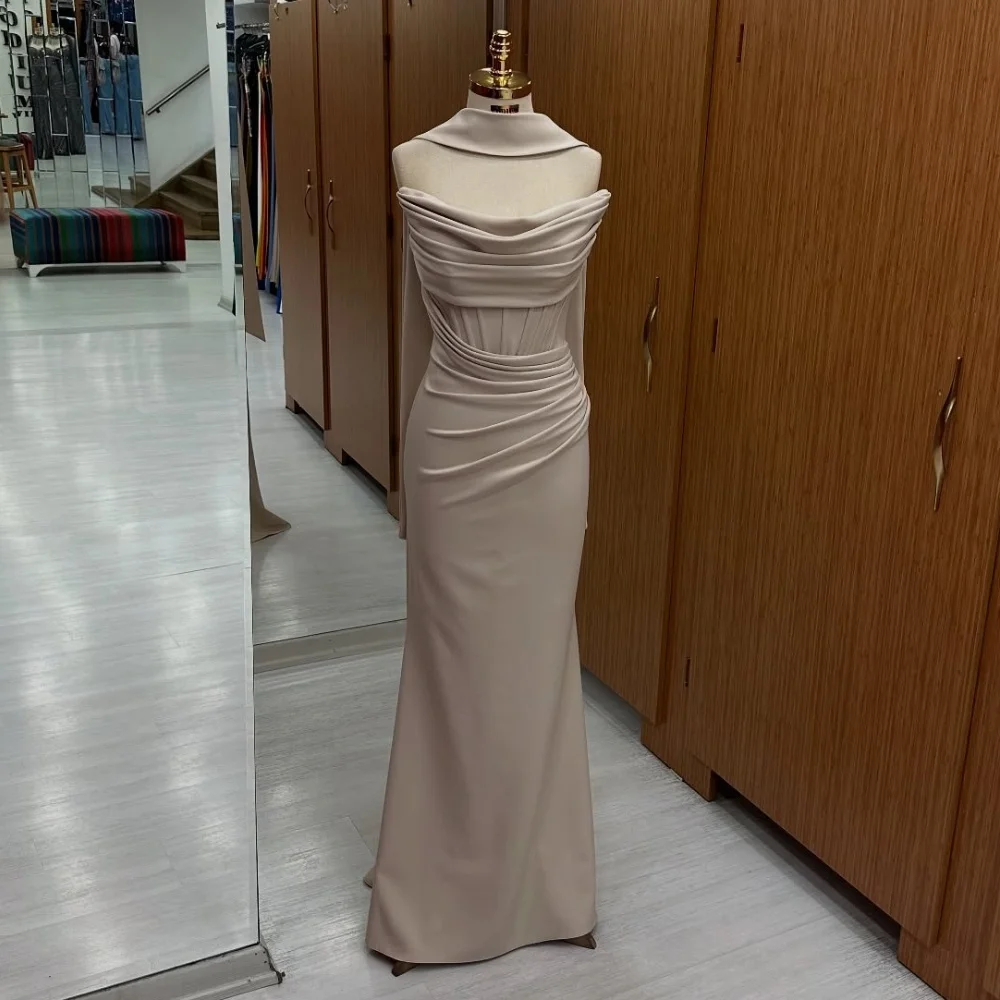 

Customized Sizes Available Jersey Pleat Trumpet Strapless Long Dresses Bespoke Occasion Celebrity High Quality