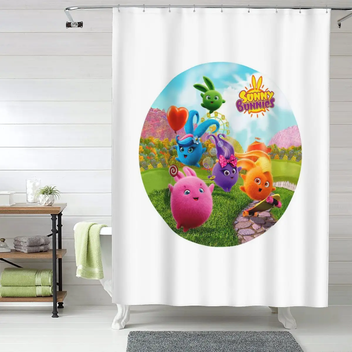 

Занавеска для душа с изображением Sunny Bunnies, аниме-мультфильм, полиэстер, водонепроницаемая, с крючками