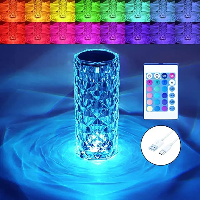 

Rose Crystal Lamp Glass Night Light Touch Control Table Lamps 16 Color RGB Rechargeable For Christmas Gift Party Room Decor