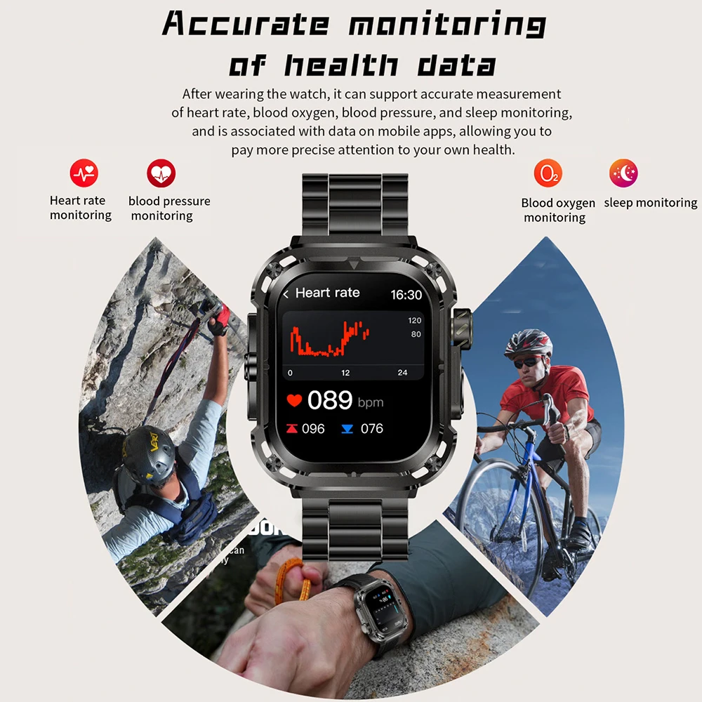 Smartwatch all'aperto Impermeabile 2.04 "Smart Watch da uomo Controllo dei gesti Blue Tooth Call Sport Fitness Orologi Bussola Frequenza cardiaca